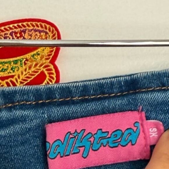 EDIKTED I Love Haters‎ Denim Mini Skirt XS Y2K Streetwear - Picture 2 of 4